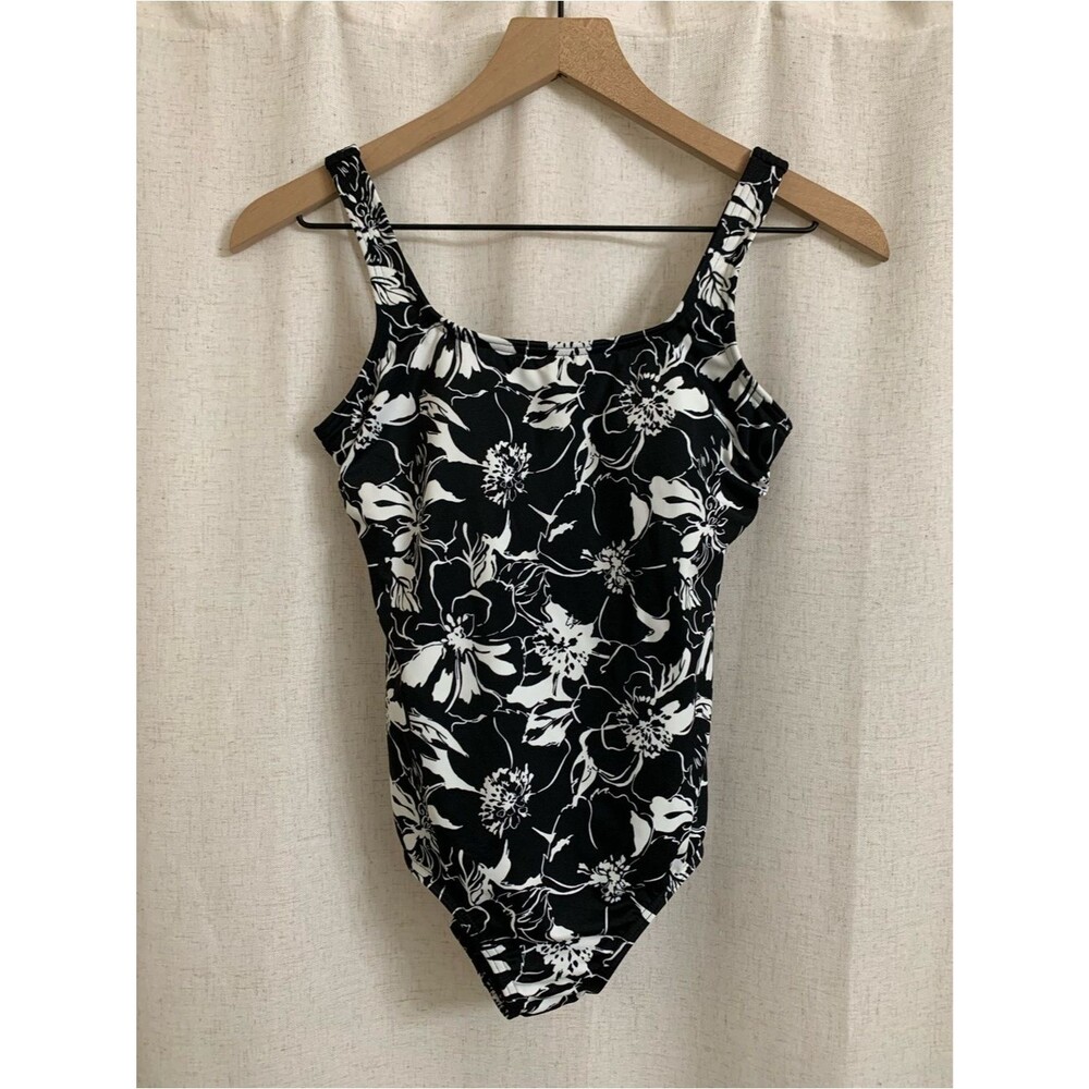 Lands' End Black and White Floral One-Piece Swimsuit Women 4
